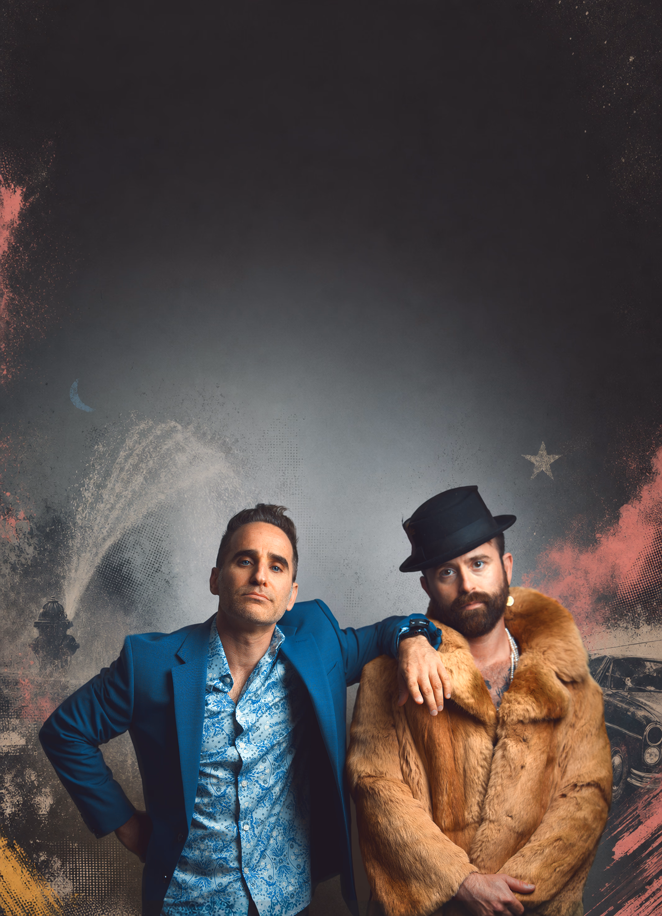 Ben Giroux in a blue suit with Arnie Pantoja in a fur coat