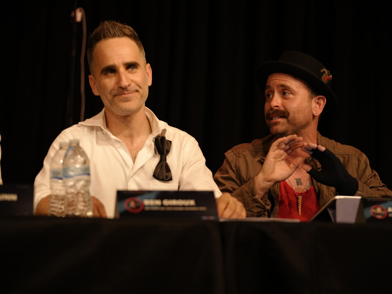 Ben Giroux and Arnie Pantoja reacting together at the table read